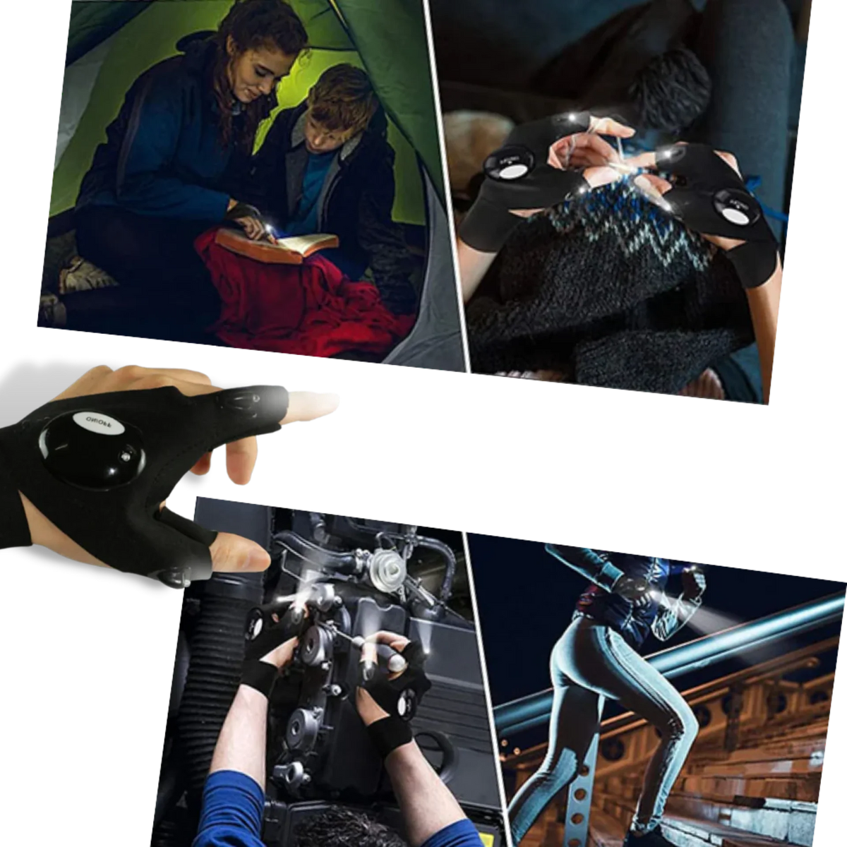Work Gloves Built-In LED Lights Waterproof Cotton Blend