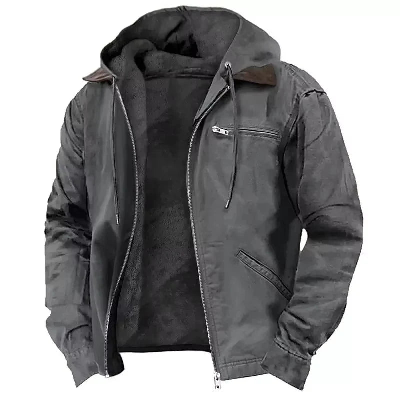 Work Jacket Insulated Lining Adjustable Hood Multiple Pockets