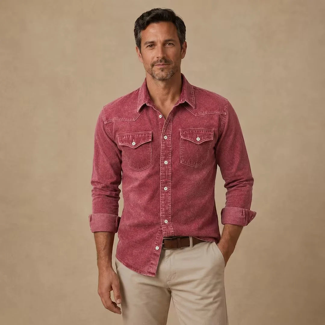 Work Shirt Washed Denim Cotton Blend Stretch