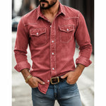 Work Shirt Washed Denim Cotton Blend Stretch