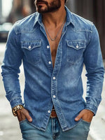 Work Shirt Washed Denim Cotton Blend Stretch