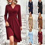 Wrap Midi Dress Stretch Jersey Long Sleeve