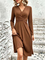 Wrap Midi Dress Stretch Jersey Long Sleeve