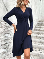 Wrap Midi Dress Stretch Jersey Long Sleeve