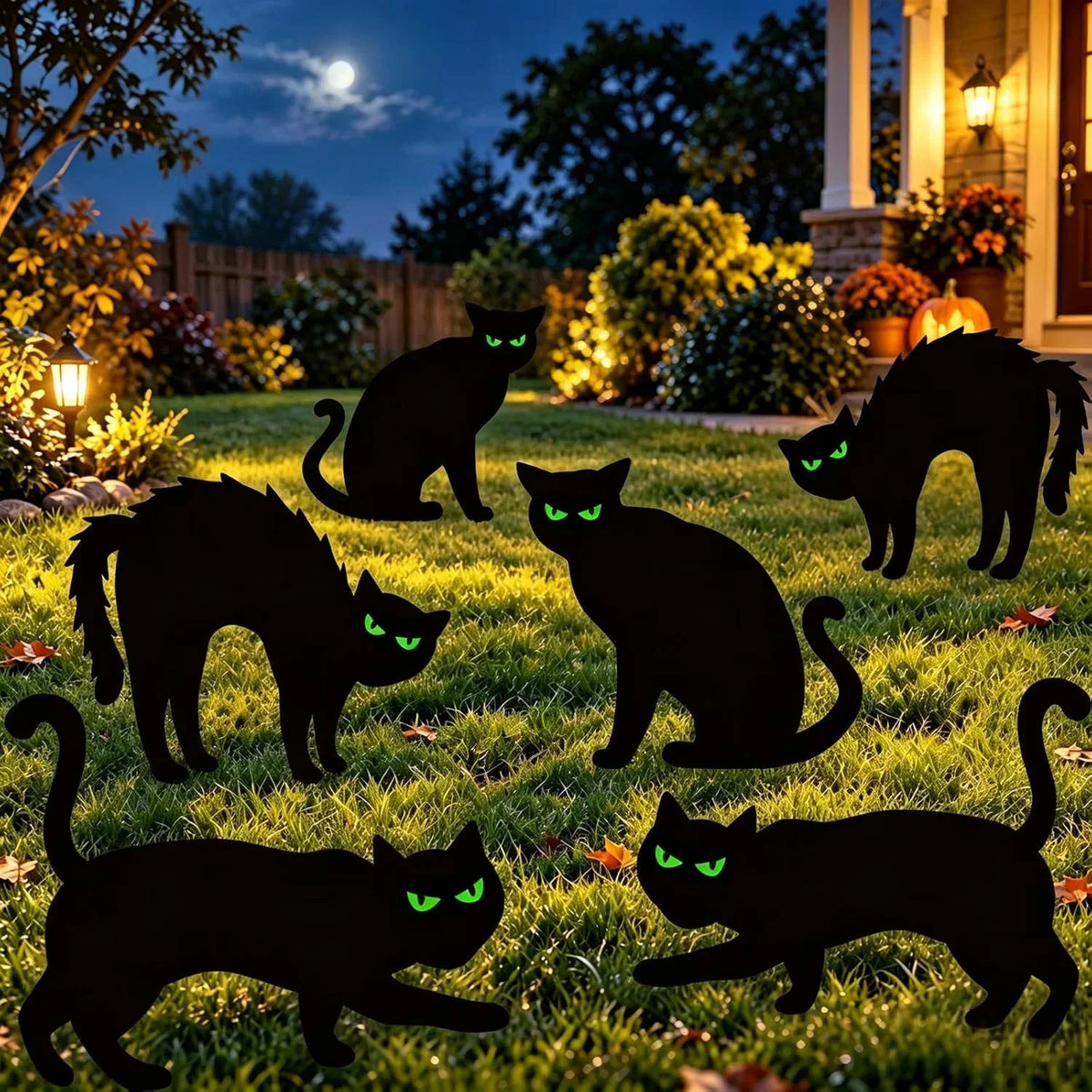 Yard Signs Black Cat Glow-in-the-Dark Eyes Set of 6