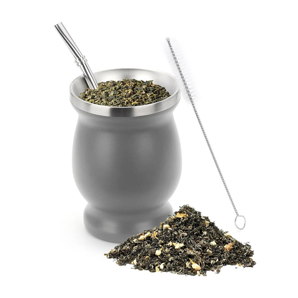 Yerba Mate Cup Insulated Stainless Steel 8oz Woodgrain Finish