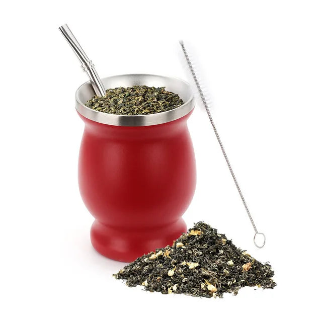 Yerba Mate Cup Insulated Stainless Steel 8oz Woodgrain Finish
