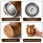 Yerba Mate Cup Insulated Stainless Steel 8oz Woodgrain Finish