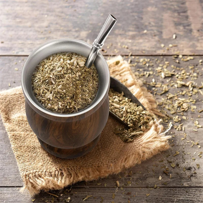 Yerba Mate Cup Insulated Stainless Steel 8oz Woodgrain Finish