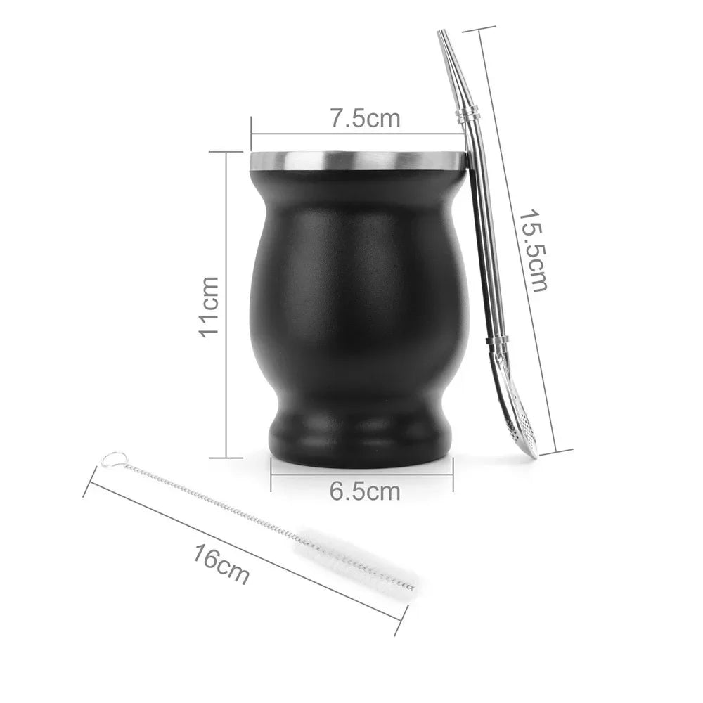 Yerba Mate Cup Insulated Stainless Steel 8oz Woodgrain Finish