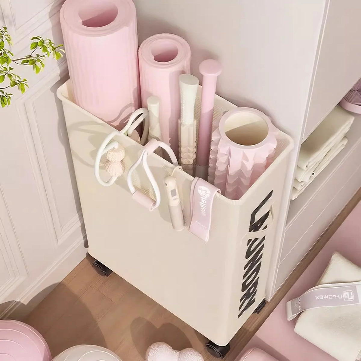 Yoga Mat Storage Cart Dual Compartments Locking Wheels