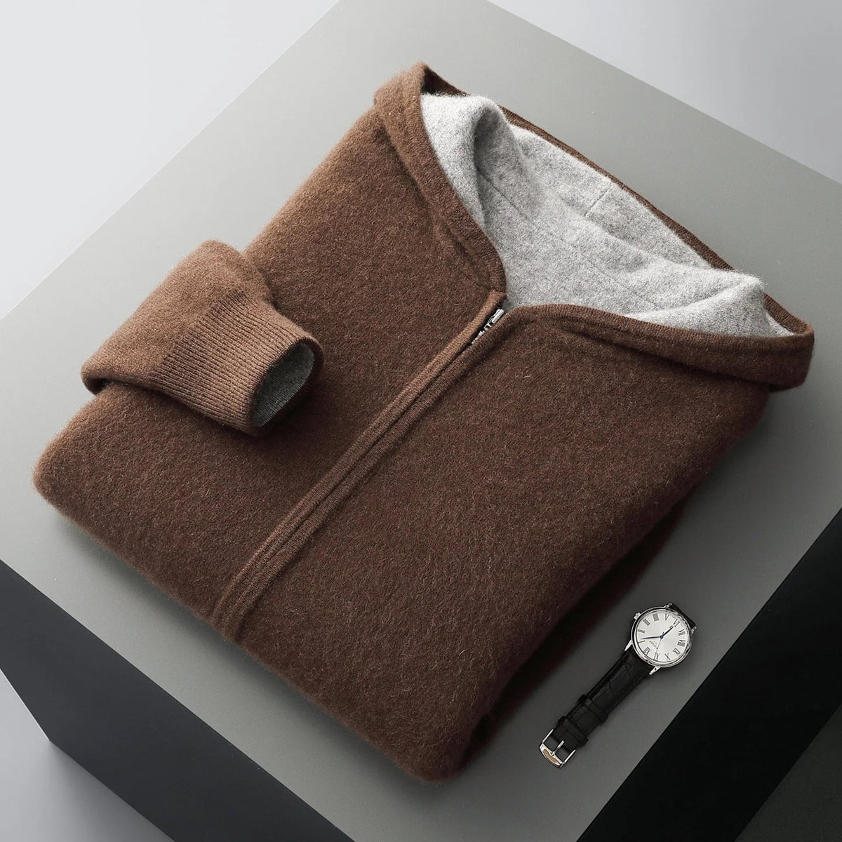 Zip Jacket Reversible Cashmere Wool Blend With Hood