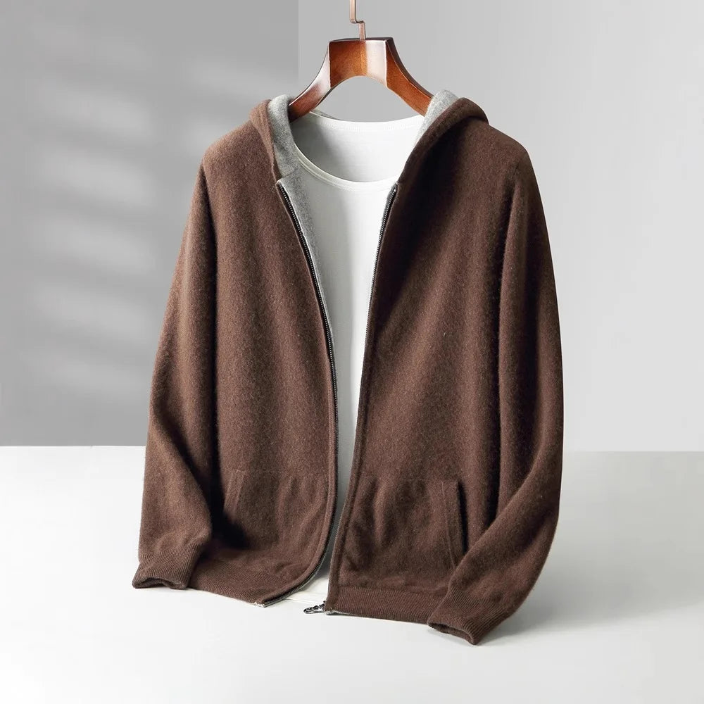 Zip Jacket Reversible Cashmere Wool Blend With Hood