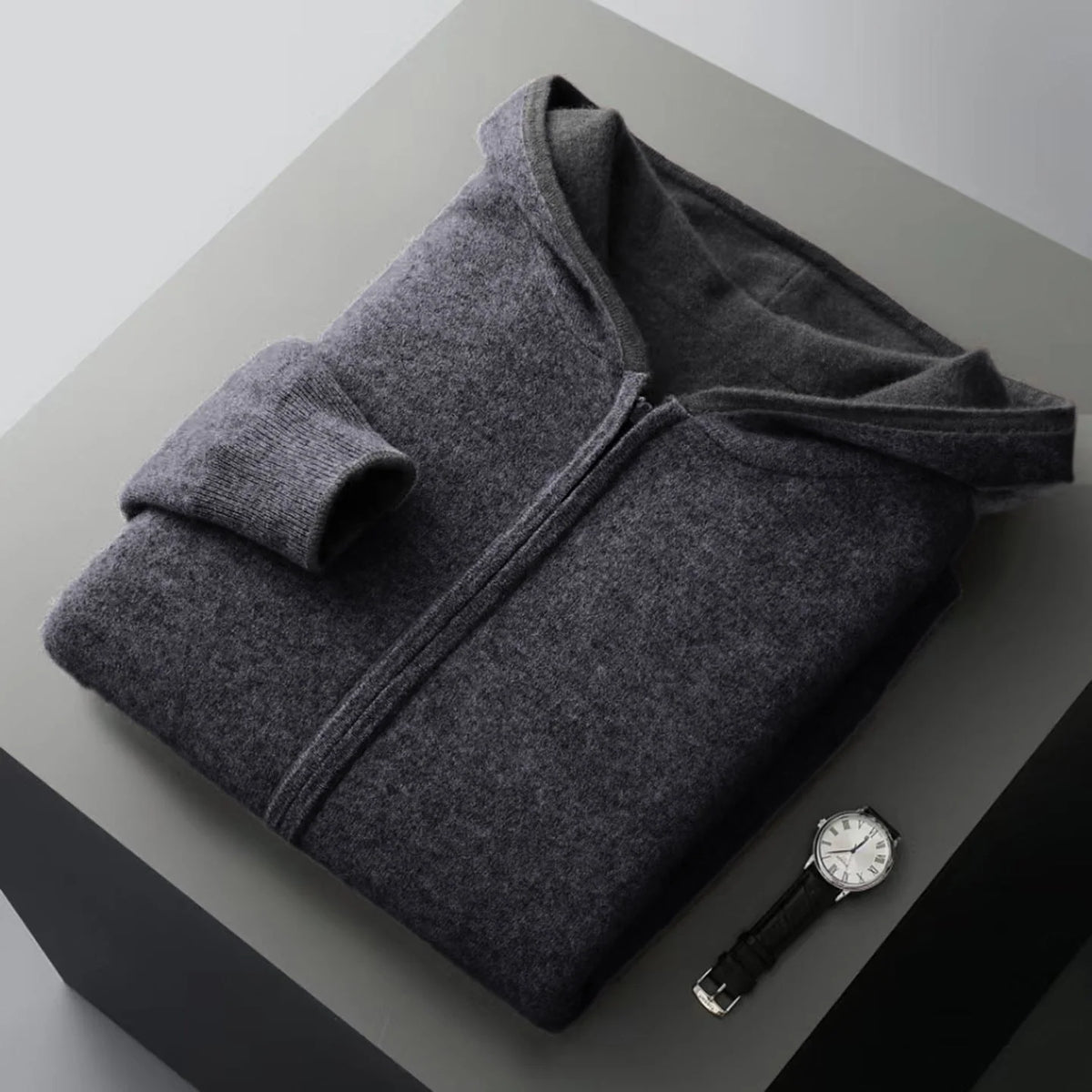 Zip Jacket Reversible Cashmere Wool Blend With Hood