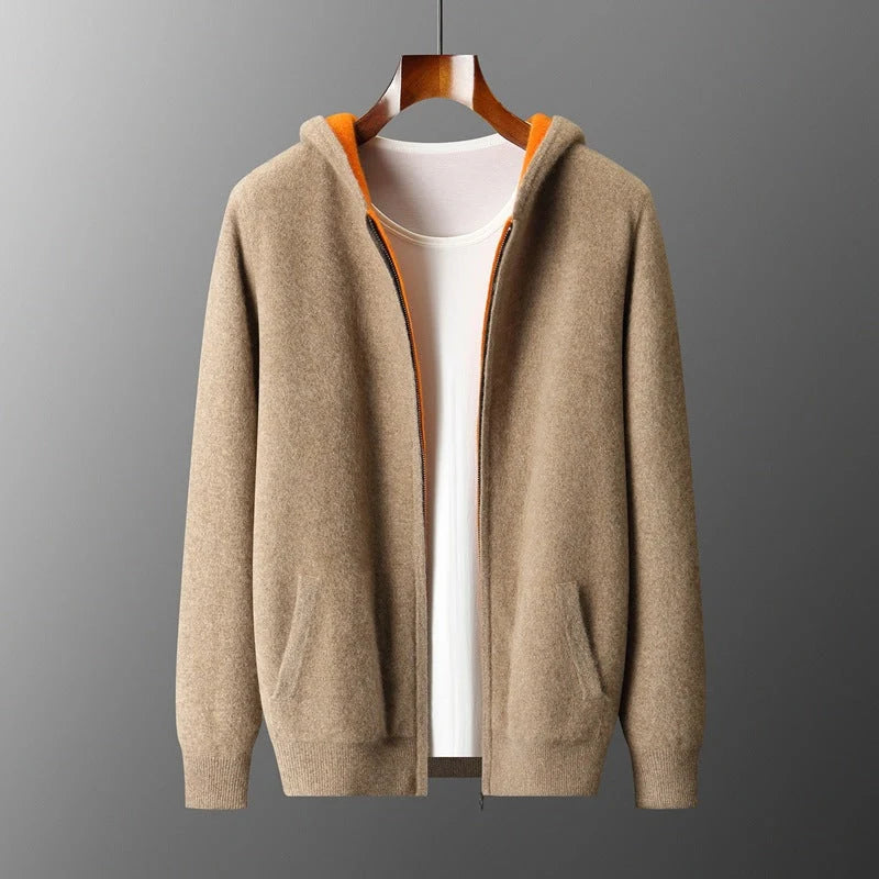 Zip Jacket Reversible Cashmere Wool Blend With Hood