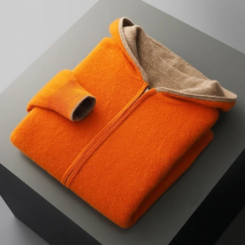 Zip Jacket Reversible Cashmere Wool Blend With Hood