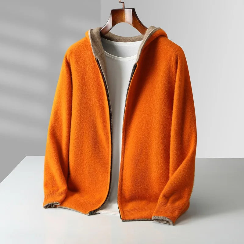 Zip Jacket Reversible Cashmere Wool Blend With Hood