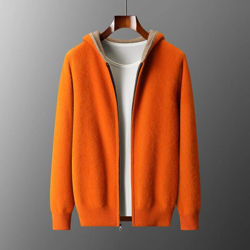 Zip Jacket Reversible Cashmere Wool Blend With Hood