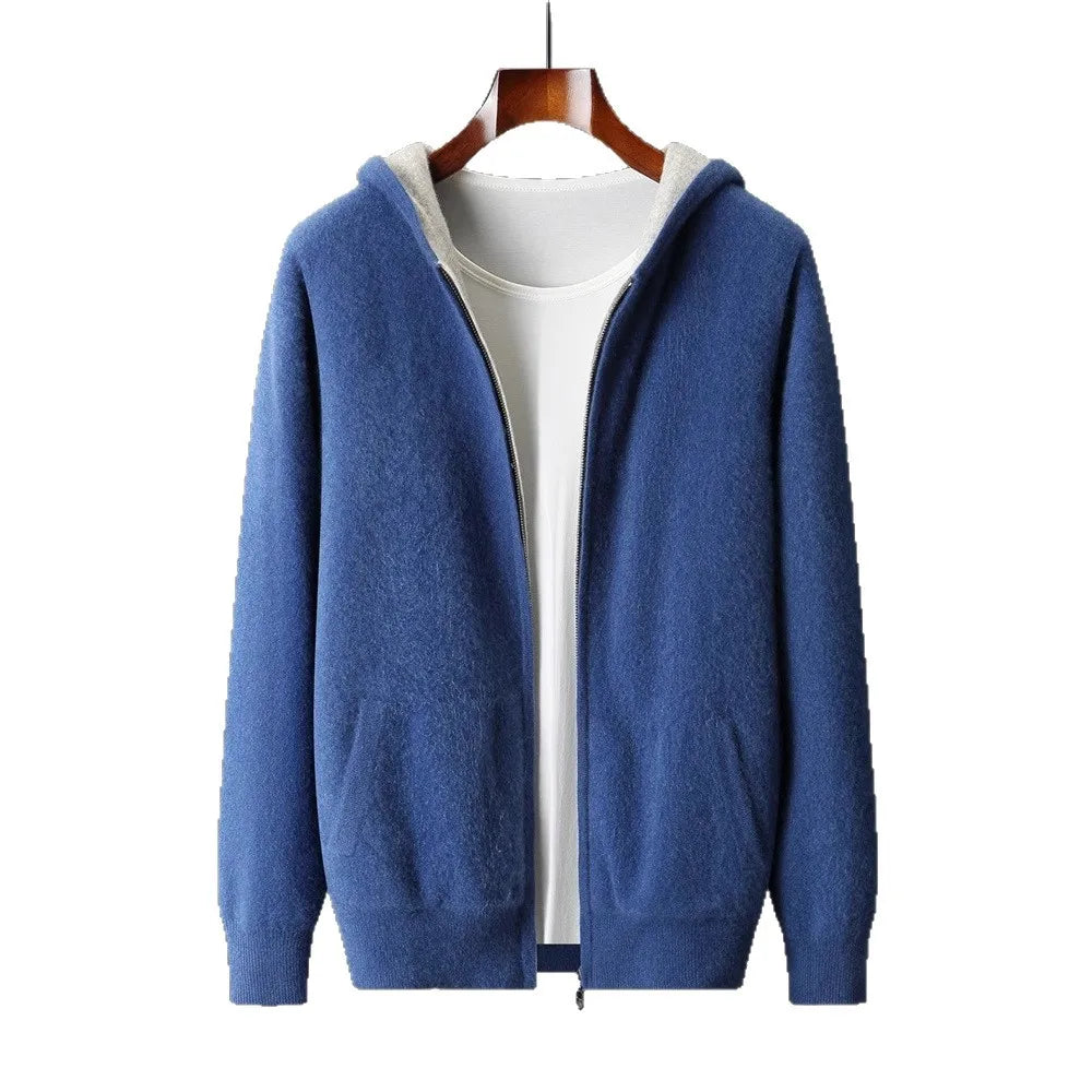 Zip Jacket Reversible Cashmere Wool Blend With Hood