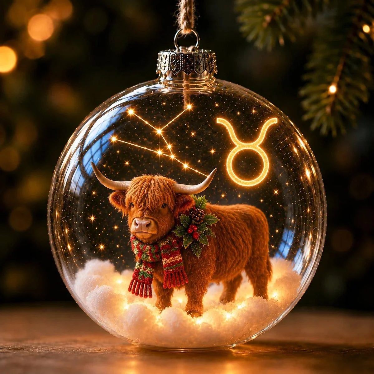 Zodiac Christmas Ornament Illuminated Globe Warm Golden Lights