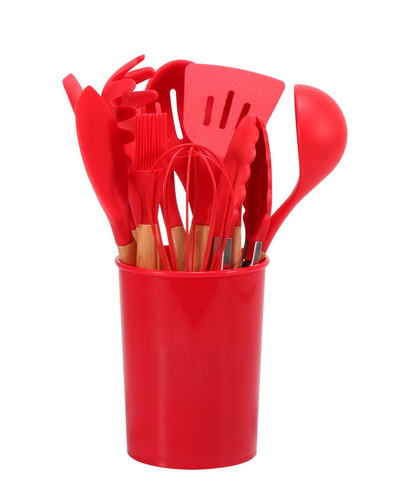 Heat Resistant Silicone and Wood Cooking Utensil Set