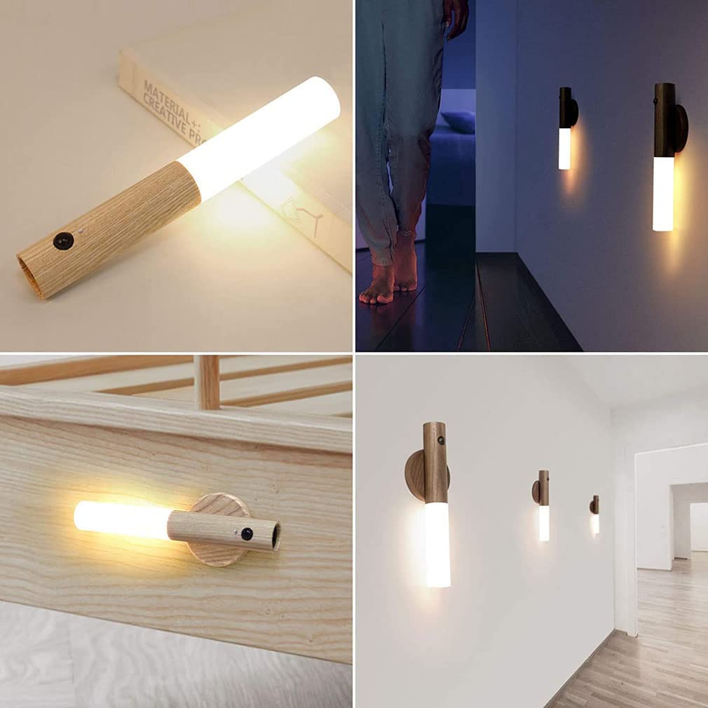 Kabellose Wandlampe mit Bewegungsmelder aus Holz