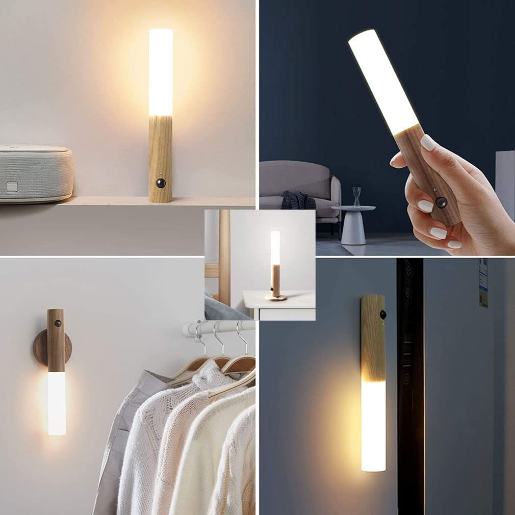 Kabellose Wandlampe mit Bewegungsmelder aus Holz