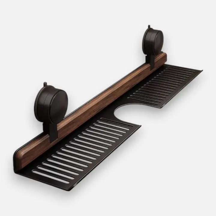Wall Shelf with Walnut Finish and Powerful Suction Cup – Drill-Free Storage for Bathroom & Kitchen
