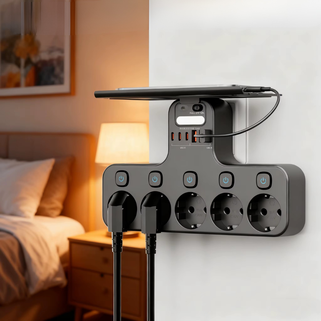 Wandsteckdosenleiste mit USB-Ladeanschlüssen und Nachtlicht