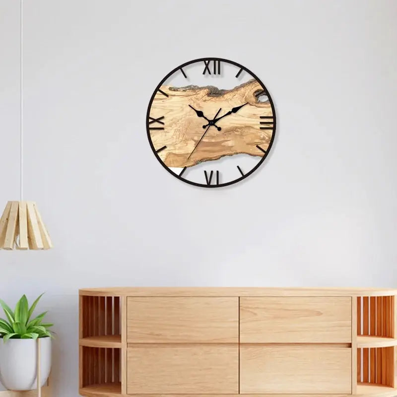 Natural Wood Wall Clock with Resin Coating | Silent Quartz Mechanism