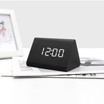 Elegant Wooden Triangle Clock - Digital LED Alarm Clock with Touch Recognition and Two Power Options