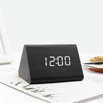 Elegant Wooden Triangle Clock - Digital LED Alarm Clock with Touch Recognition and Two Power Options
