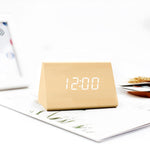 Elegant Wooden Triangle Clock - Digital LED Alarm Clock with Touch Recognition and Two Power Options