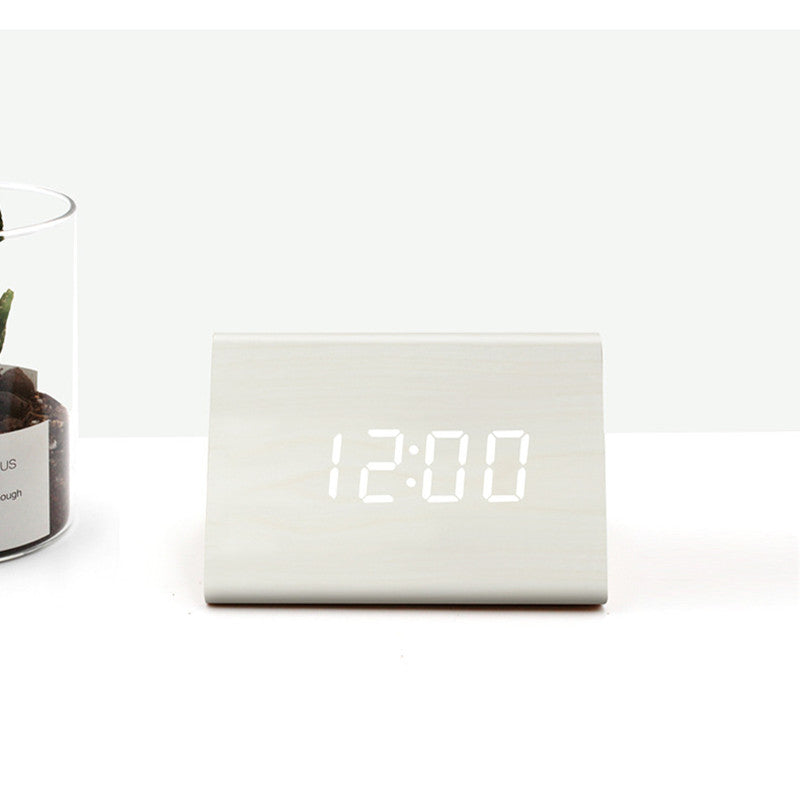 Elegant Wooden Triangle Clock - Digital LED Alarm Clock with Touch Recognition and Two Power Options