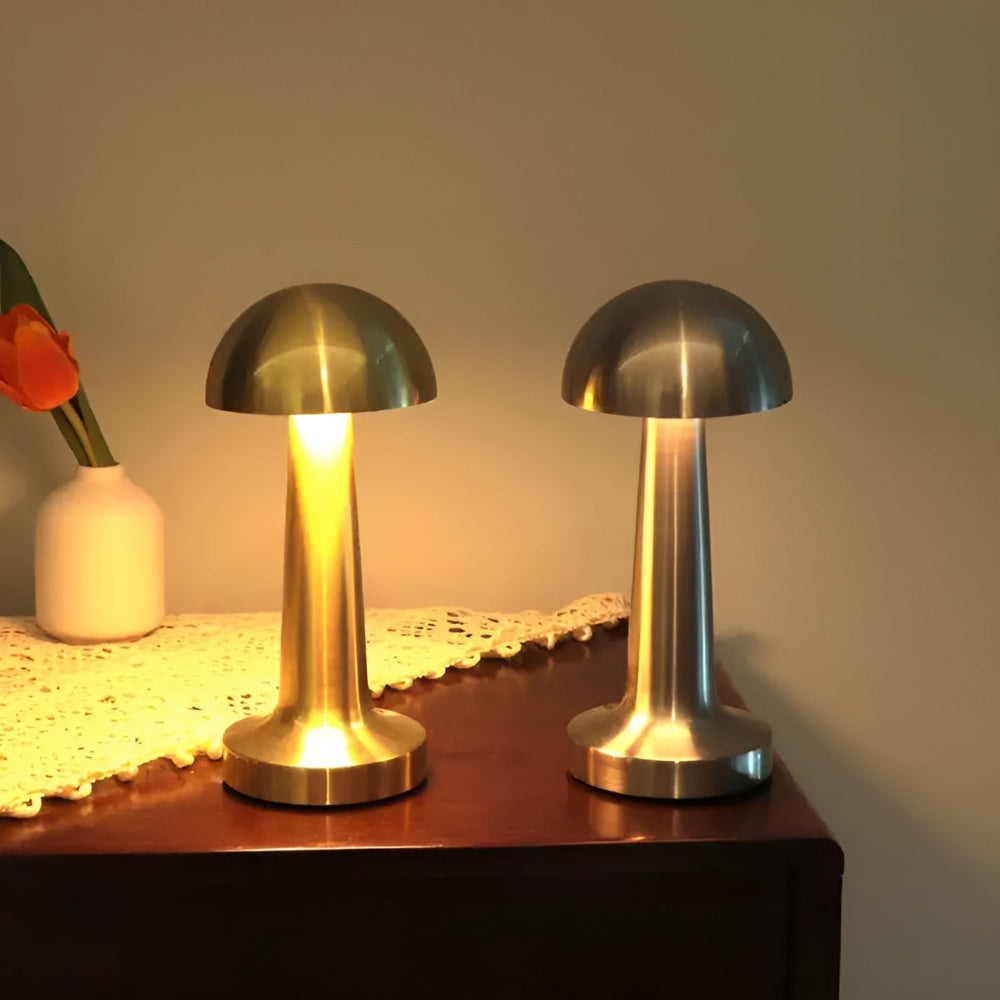 Kabellose Retro-Pilz-Tischlampe – Flexible LED Nachttischlampe mit dimmbarer Helligkeit