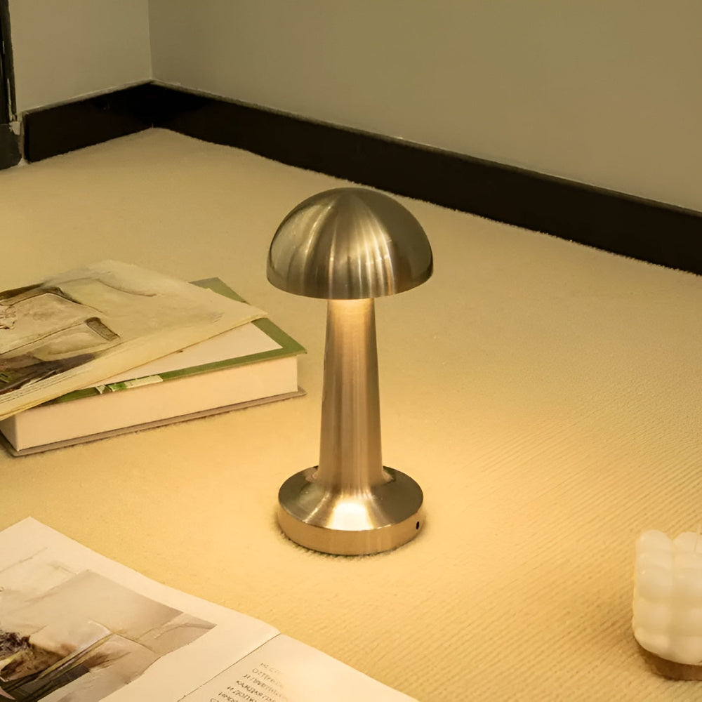 Kabellose Retro-Pilz-Tischlampe – Flexible LED Nachttischlampe mit dimmbarer Helligkeit
