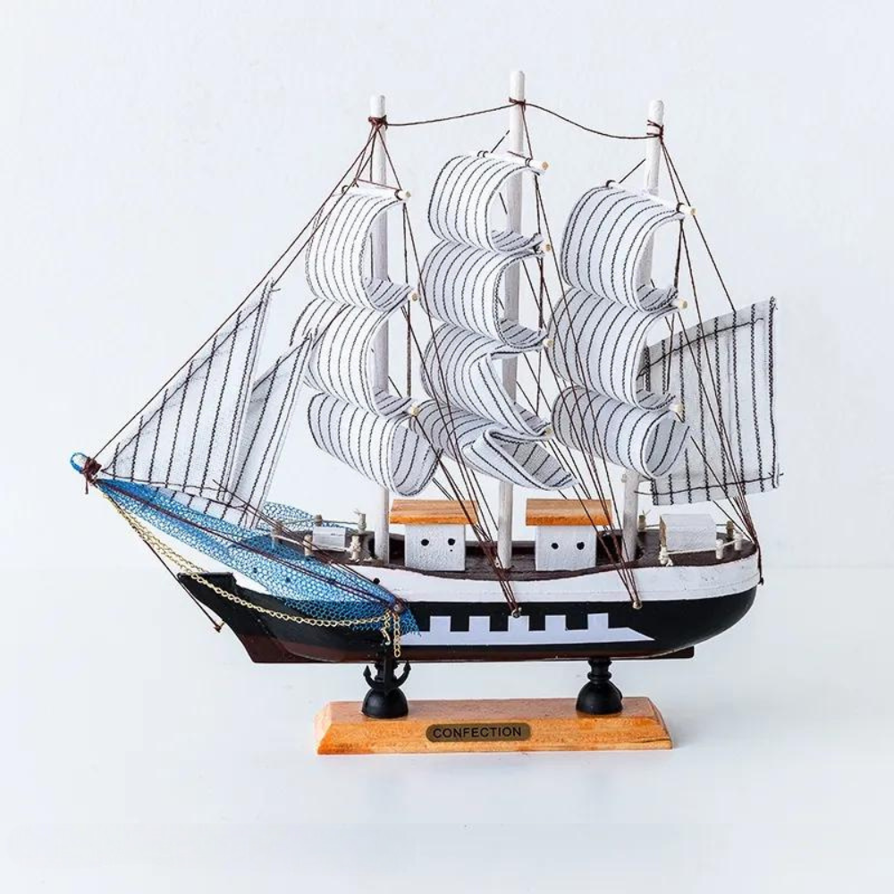 Elegant Wooden Boat Sculpture with LED Lighting – Stylish Decorative Element for Home and Office