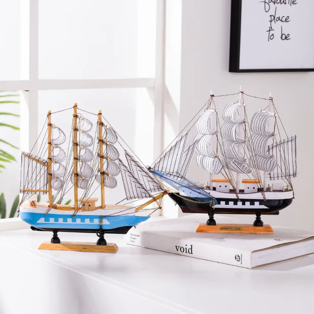 Elegant Wooden Boat Sculpture with LED Lighting – Stylish Decorative Element for Home and Office