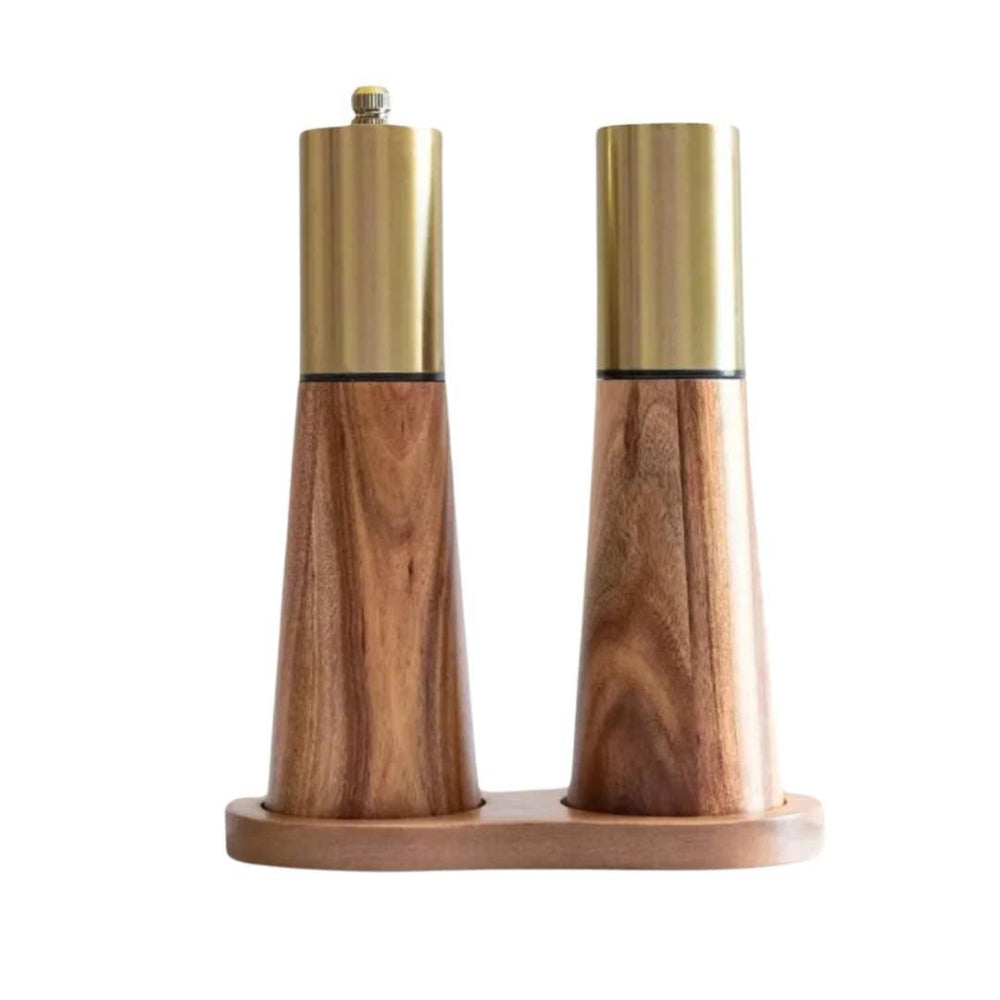 Elegant Wooden Spice Mill – Manual Salt and Pepper Grinder with Gold Accents