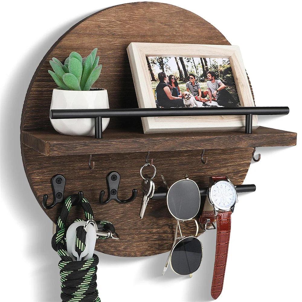 Wandmontierter Schlüsselhalter aus Holz mit Ablage – Stilvoller Organizer für den Eingangsbereich