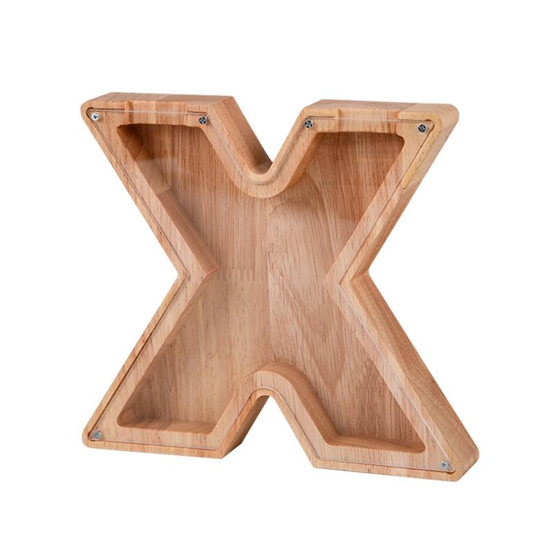 Handgefertigte Holzspardose mit Alphabet-Design