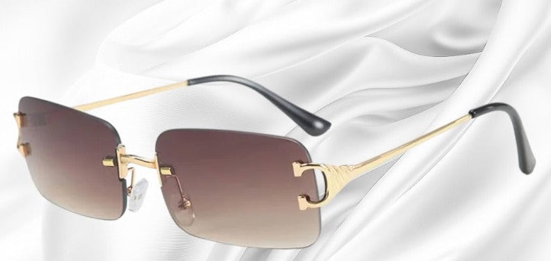 Modern rimless sunglasses with angular lenses