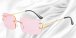 Modern rimless sunglasses with angular lenses