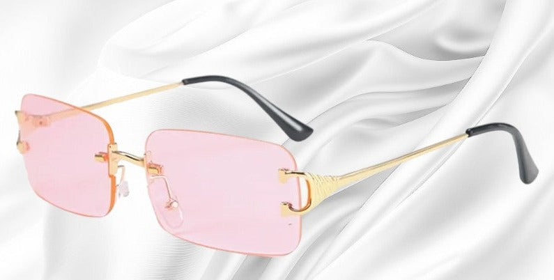 Modern rimless sunglasses with angular lenses