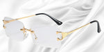 Modern rimless sunglasses with angular lenses
