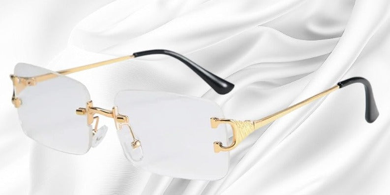 Modern rimless sunglasses with angular lenses