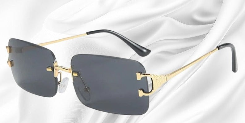 Modern rimless sunglasses with angular lenses