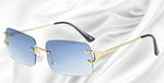 Modern rimless sunglasses with angular lenses