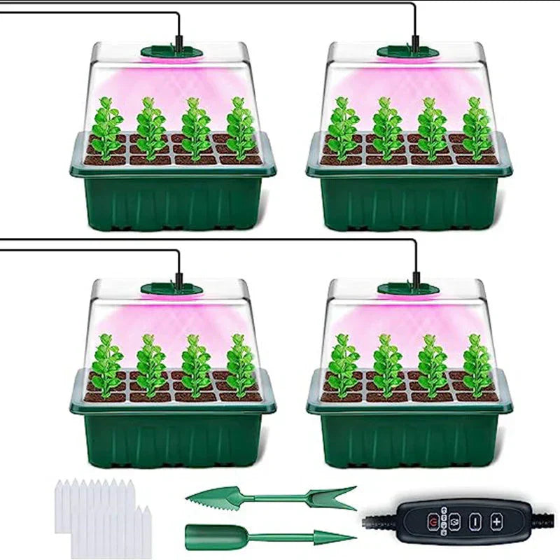 Pflanzschalen Set mit LED Lampe und Feuchtigkeitsdome – 4er Set
