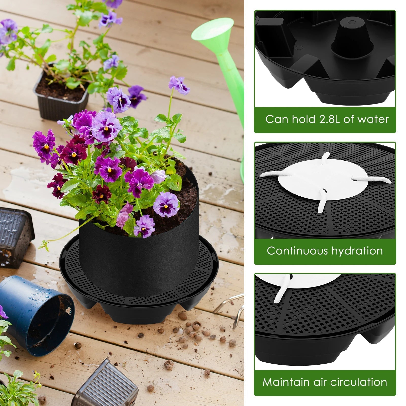 Selbstbewässernde Pflanzenuntersetzer mit 2,8 L Wasserreservoir | 4er-Pack